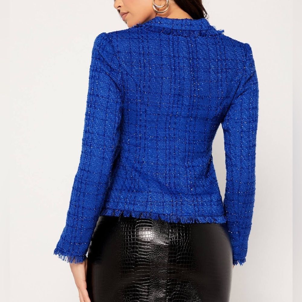 SHEIN Unity Double Breasted Raw Cut Tweed Overcoat - Picture 3 of 6